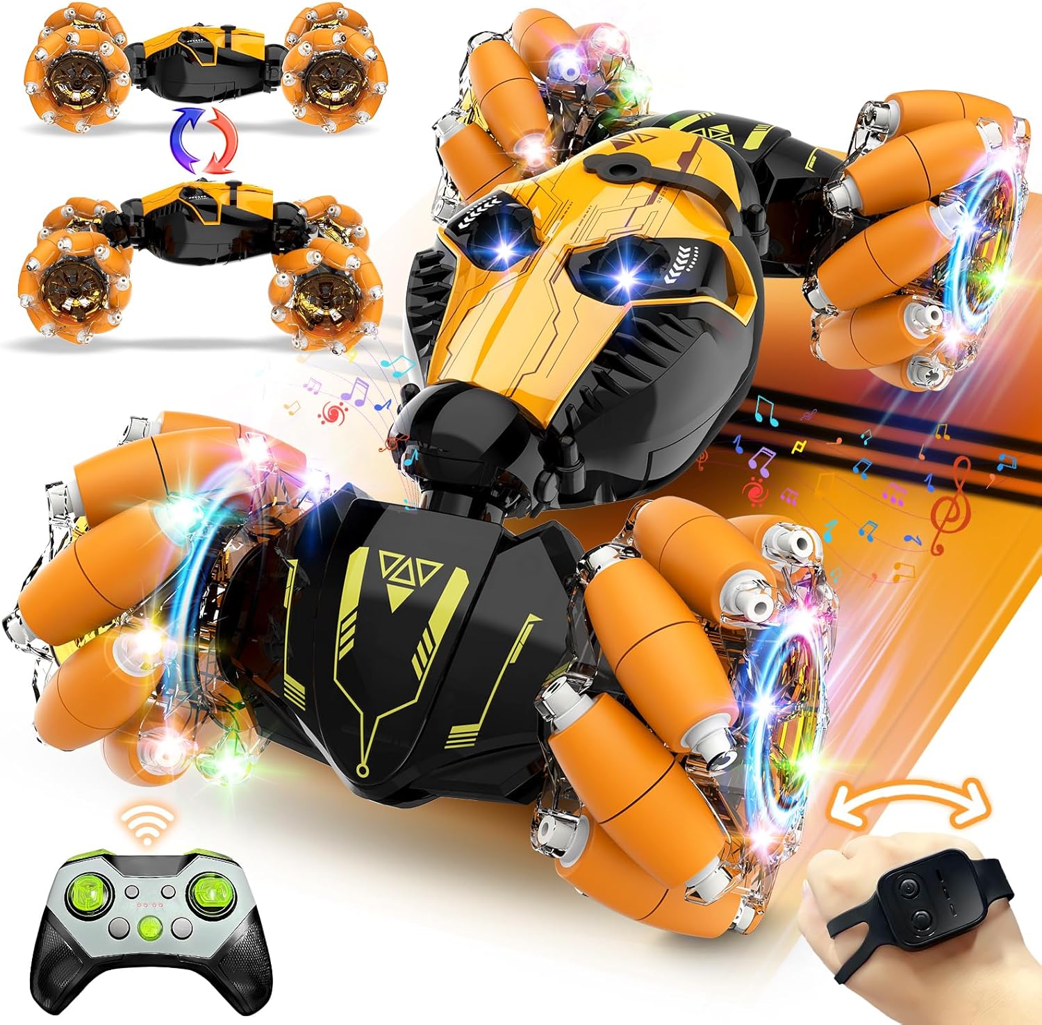 Remote Control Stunt Car Toys: Birthday Gifts for Boys Toys Ages 6-12 - 2.4Ghz Gesture Sensing Remote Control Cars with Light and Music Spray - 8WD Drift 360° Rotating RC Car for 7-14