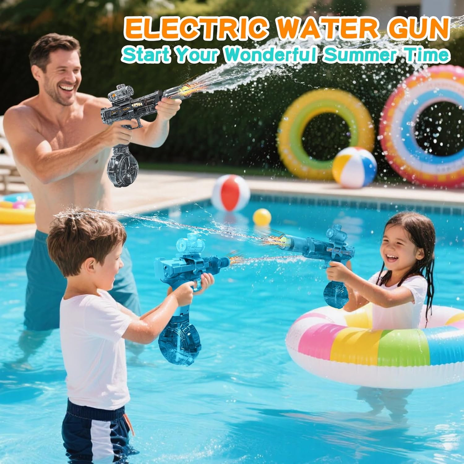 BOMOCO Electric Water Gun for Adults Kids, Automatic Squirt Guns with Cool Light Long Shooting Range,Powerful Water Guns Pistol Toys for Summer Swimming Pool Beach Outdoor Water Gun Blaster,Grey
