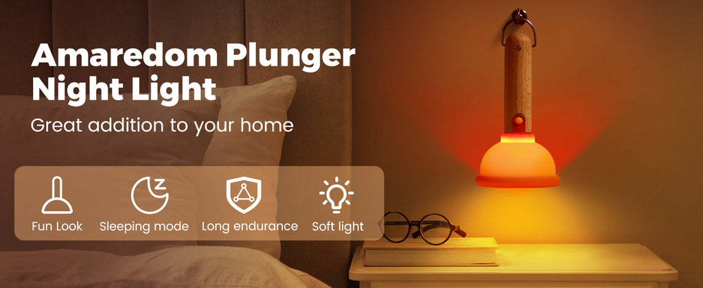 Amaredom Plunger Night Light,Cute Plunger Lamp,Wooden Silicone Fun Night Light,Rechargeable LED Fun Flashlight,Belt 30 Minute timer and one-button control,Bedroom,Washroom,Living Room