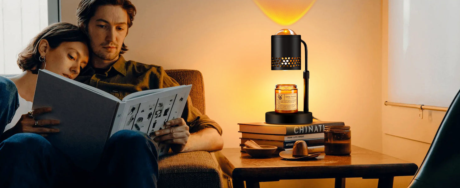 Candle Warmer Lamp with Sunset Lights: 【2025 Upgraded】 Valentines Gifts for Women, Men, Timer and Brightness Adjustment Candle lamp with 2 Bulbs - Electric Wax Melt Warmer