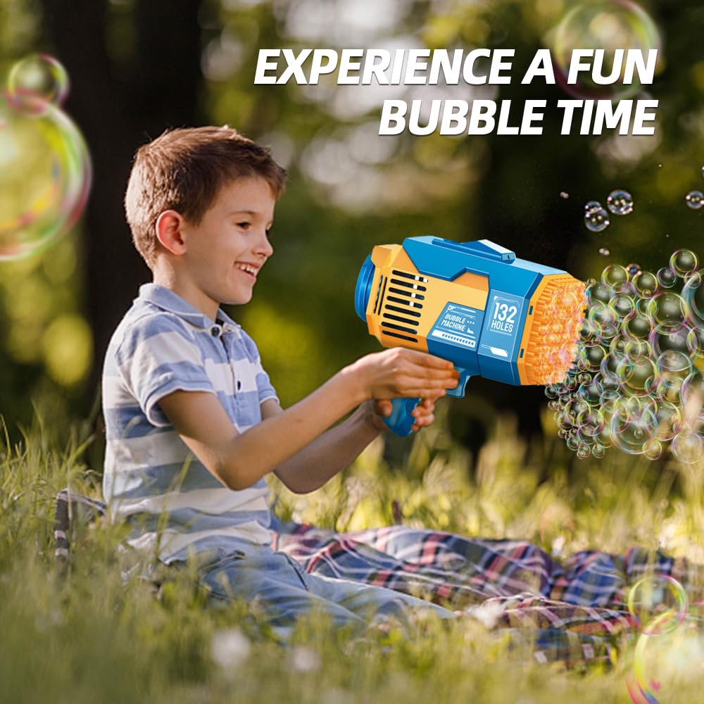 Ametralladora de burbujas mejorada de 132 agujeros, máquina de burbujas de Bazooka, pistola de burbujas de cohete, juguete de verano para niños, boda, regalo de cumpleaños (rosa)