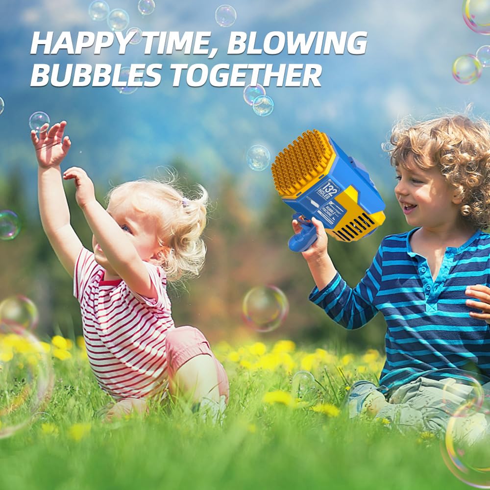 Ametralladora de burbujas mejorada de 132 agujeros, máquina de burbujas de Bazooka, pistola de burbujas de cohete, juguete de verano para niños, boda, regalo de cumpleaños (rosa)