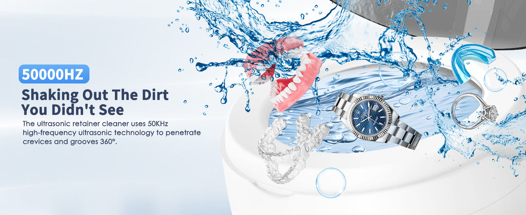 Ultrasonic Retainer Cleaner Machine, 2025 Upgrade 50kHz Portable Ultra Sonic Dental Cleaning Pod for Denture, Mouth Guard, Night Guard, Braces - 250ml Ultrasonic Cleaner Machine with 4 Digital Timer
