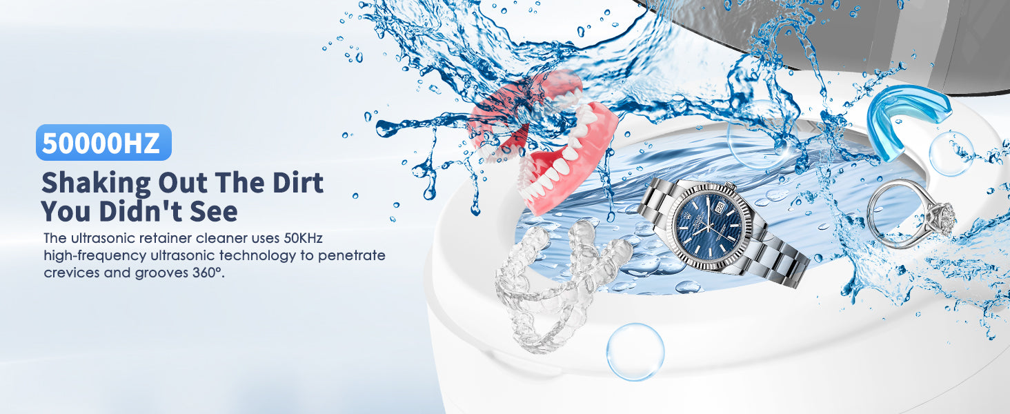Ultrasonic Retainer Cleaner Machine, 2025 Upgrade 50kHz Portable Ultra Sonic Dental Cleaning Pod for Denture, Mouth Guard, Night Guard, Braces - 250ml Ultrasonic Cleaner Machine with 4 Digital Timer