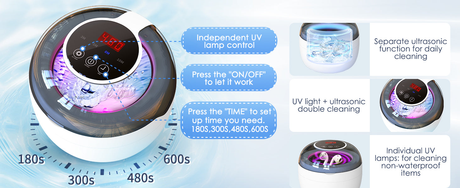 Ultrasonic Retainer Cleaner Machine, 2025 Upgrade 50kHz Portable Ultra Sonic Dental Cleaning Pod for Denture, Mouth Guard, Night Guard, Braces - 250ml Ultrasonic Cleaner Machine with 4 Digital Timer