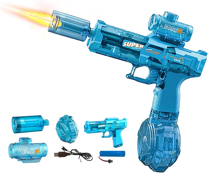BOMOCO Electric Water Gun for Adults Kids, Automatic Squirt Guns with Cool Light Long Shooting Range,Powerful Water Guns Pistol Toys for Summer Swimming Pool Beach Outdoor Water Gun Blaster,Grey