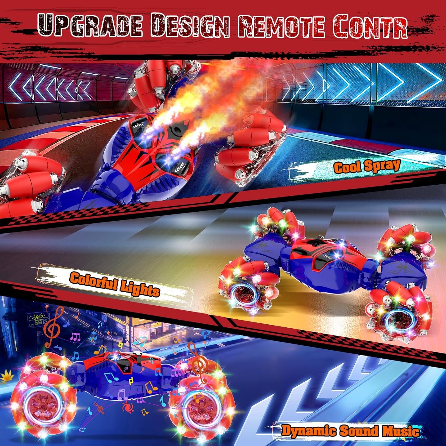 Spider Remote Control Stunt Car: Birthday Gifts for Boys Toys Ages 6-12 - 2.4Ghz Gesture Sensing Remote Control Cars with Light and Music Spray - 8WD Drift 360° Rotating RC Car for 7-14 Kids