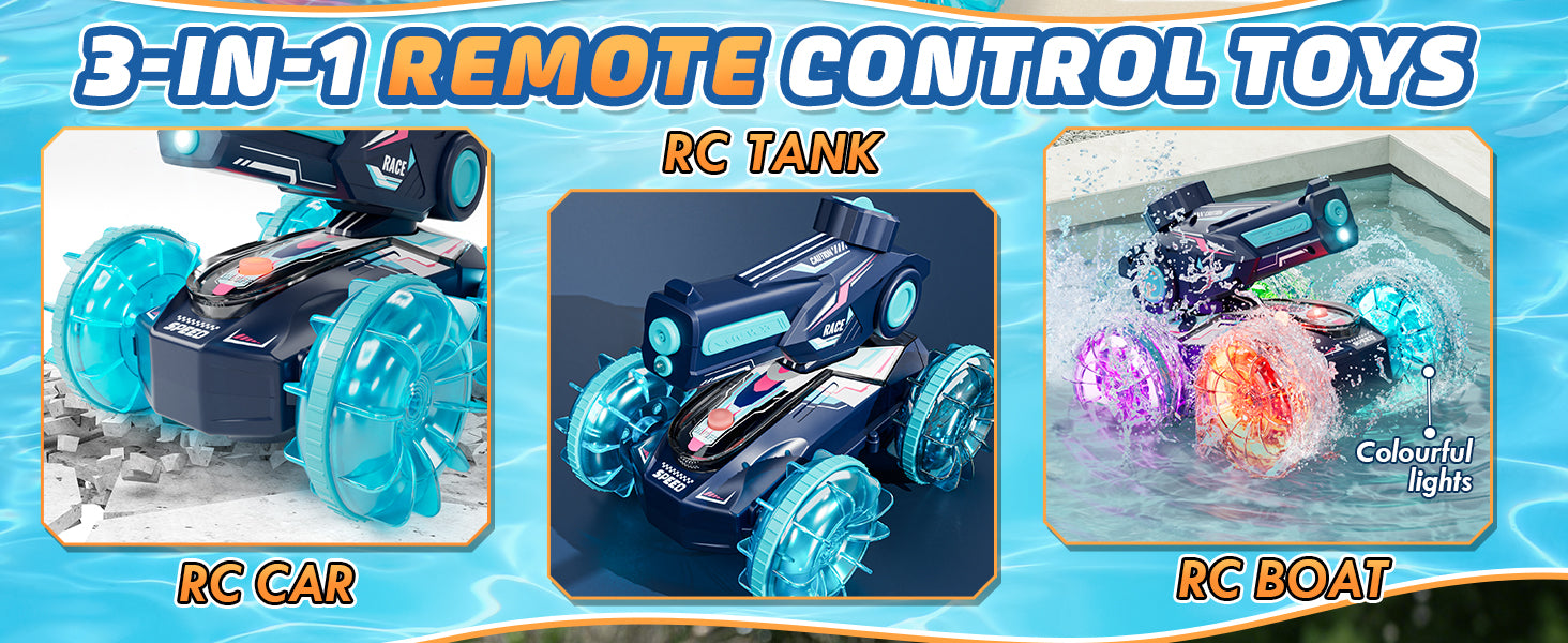 Lehoo Castle Amphibious Remote Control Car, 4WD RC Cars for Boys Age 8-12 with Water Gun, Remote Control Boat for Kids, Toys for 6 7 8 9 Year Old Boy