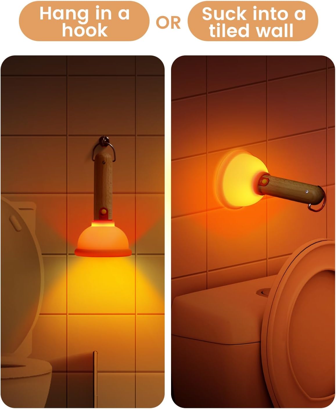 Amaredom Plunger Night Light,Cute Plunger Lamp,Wooden Silicone Fun Night Light,Rechargeable LED Fun Flashlight,Belt 30 Minute timer and one-button control,Bedroom,Washroom,Living Room