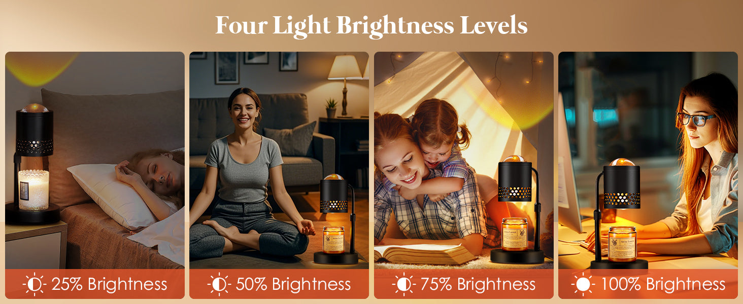 Candle Warmer Lamp with Sunset Lights: 【2025 Upgraded】 Valentines Gifts for Women, Men, Timer and Brightness Adjustment Candle lamp with 2 Bulbs - Electric Wax Melt Warmer