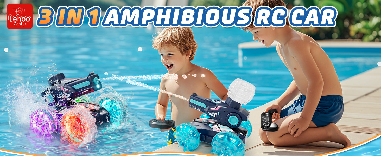 Lehoo Castle Amphibious Remote Control Car, 4WD RC Cars for Boys Age 8-12 with Water Gun, Remote Control Boat for Kids, Toys for 6 7 8 9 Year Old Boy