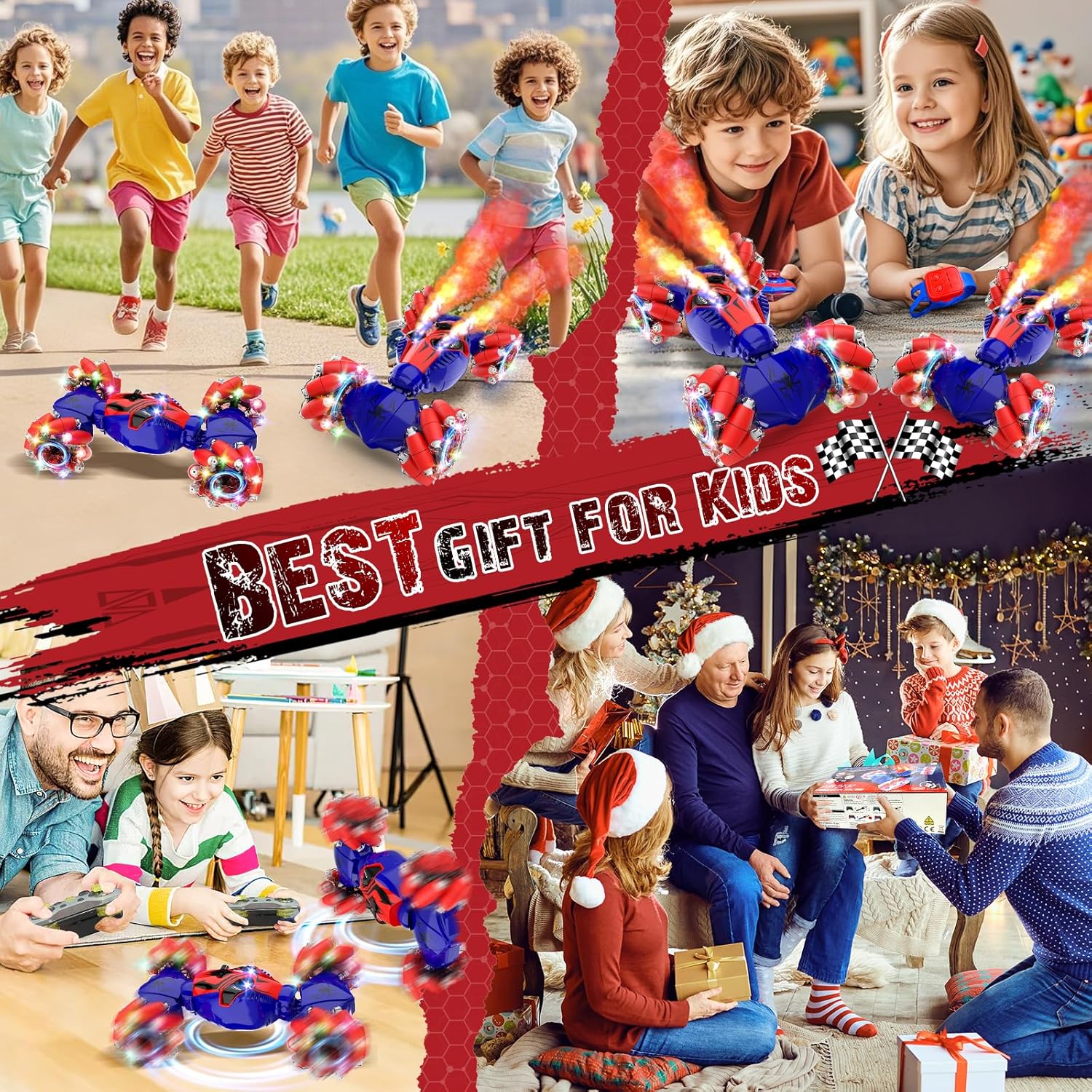 Spider Remote Control Stunt Car: Birthday Gifts for Boys Toys Ages 6-12 - 2.4Ghz Gesture Sensing Remote Control Cars with Light and Music Spray - 8WD Drift 360° Rotating RC Car for 7-14 Kids