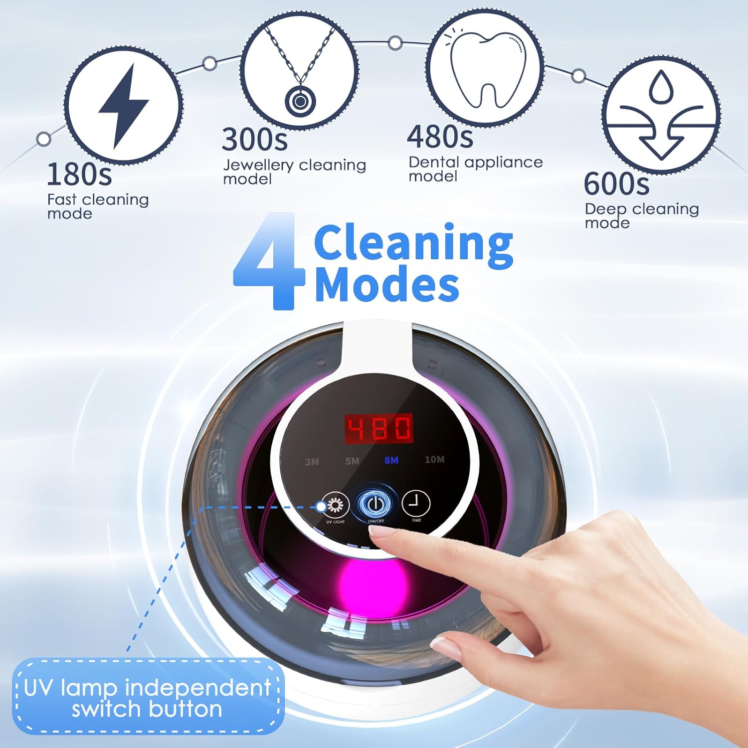 Ultrasonic Retainer Cleaner Machine, 2025 Upgrade 50kHz Portable Ultra Sonic Dental Cleaning Pod for Denture, Mouth Guard, Night Guard, Braces - 250ml Ultrasonic Cleaner Machine with 4 Digital Timer