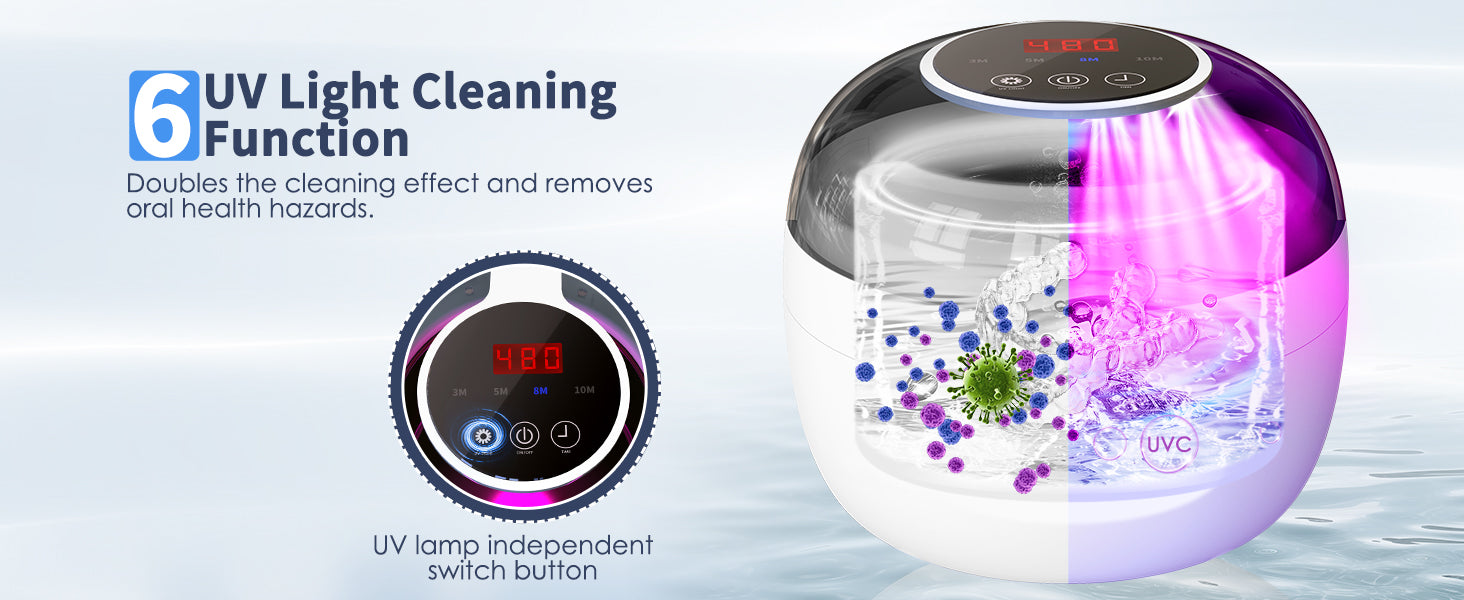 Ultrasonic Retainer Cleaner Machine, 2025 Upgrade 50kHz Portable Ultra Sonic Dental Cleaning Pod for Denture, Mouth Guard, Night Guard, Braces - 250ml Ultrasonic Cleaner Machine with 4 Digital Timer
