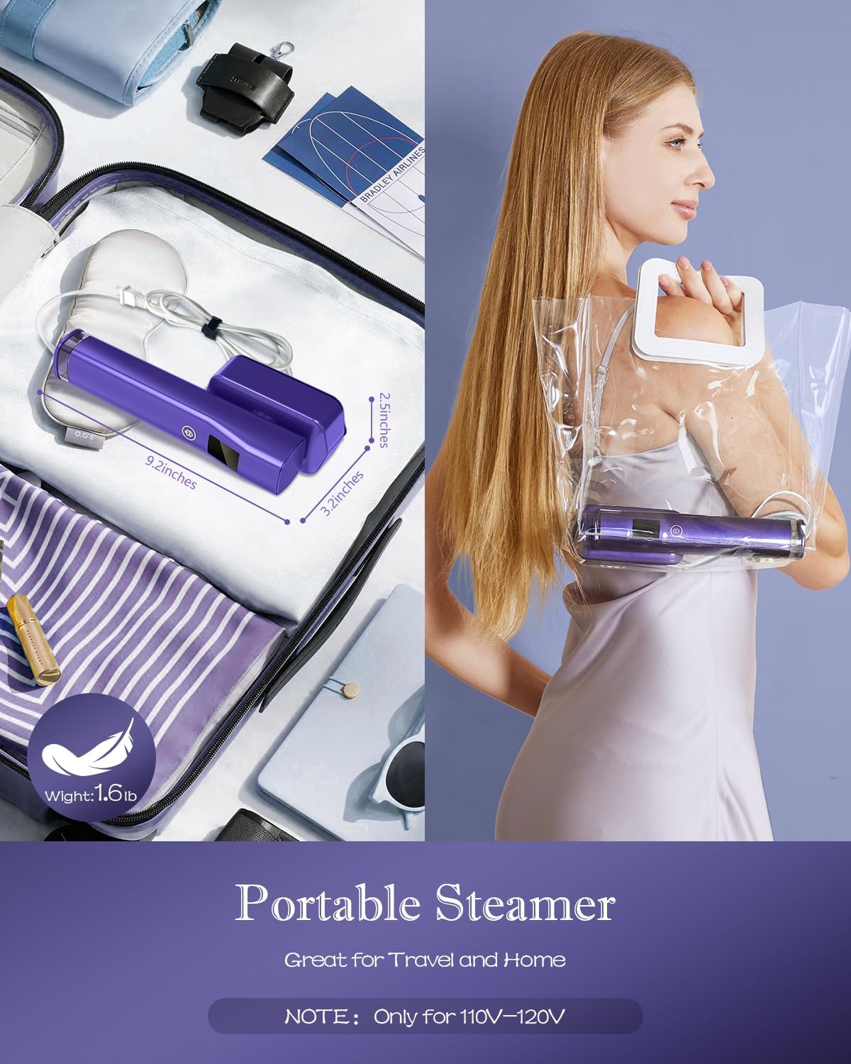 Travel Steamer for Clothes Portable Mini: 2 In 1 Portable Garment, Fast Heat-up, LCD Display, 100ml Water Tank, 1200W Light Travel Size Garment Steamer - Clothes Steamer Handheld