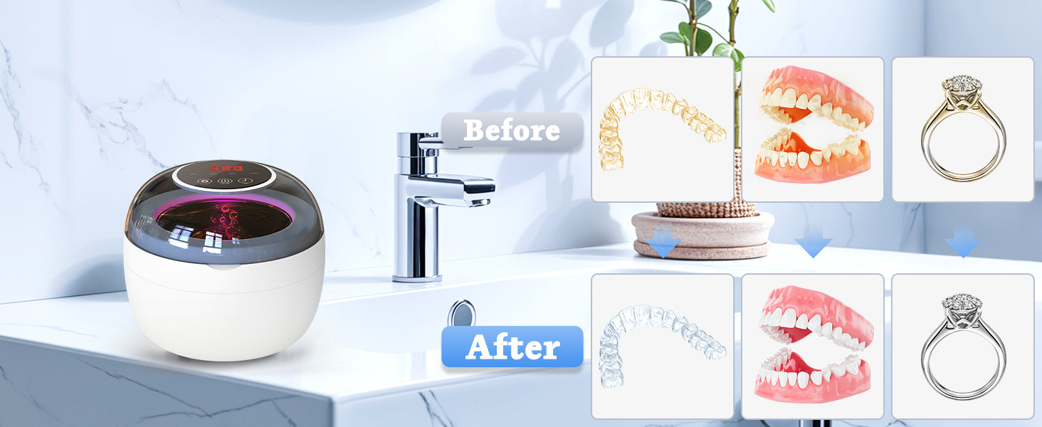 Ultrasonic Retainer Cleaner Machine, 2025 Upgrade 50kHz Portable Ultra Sonic Dental Cleaning Pod for Denture, Mouth Guard, Night Guard, Braces - 250ml Ultrasonic Cleaner Machine with 4 Digital Timer
