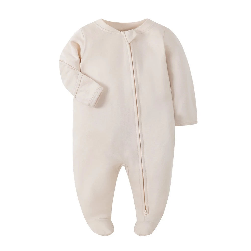 Baby Footed Pajamas with Mitten Cuffs - Unisex Newborn Infant 2 Ways Zipper Cotton Footie Onesies
