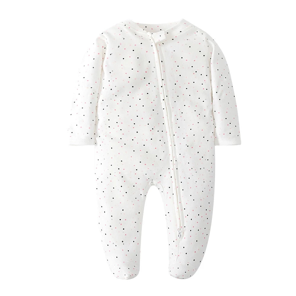 Baby Footed Pajamas with Mitten Cuffs - Unisex Newborn Infant 2 Ways Zipper Cotton Footie Onesies