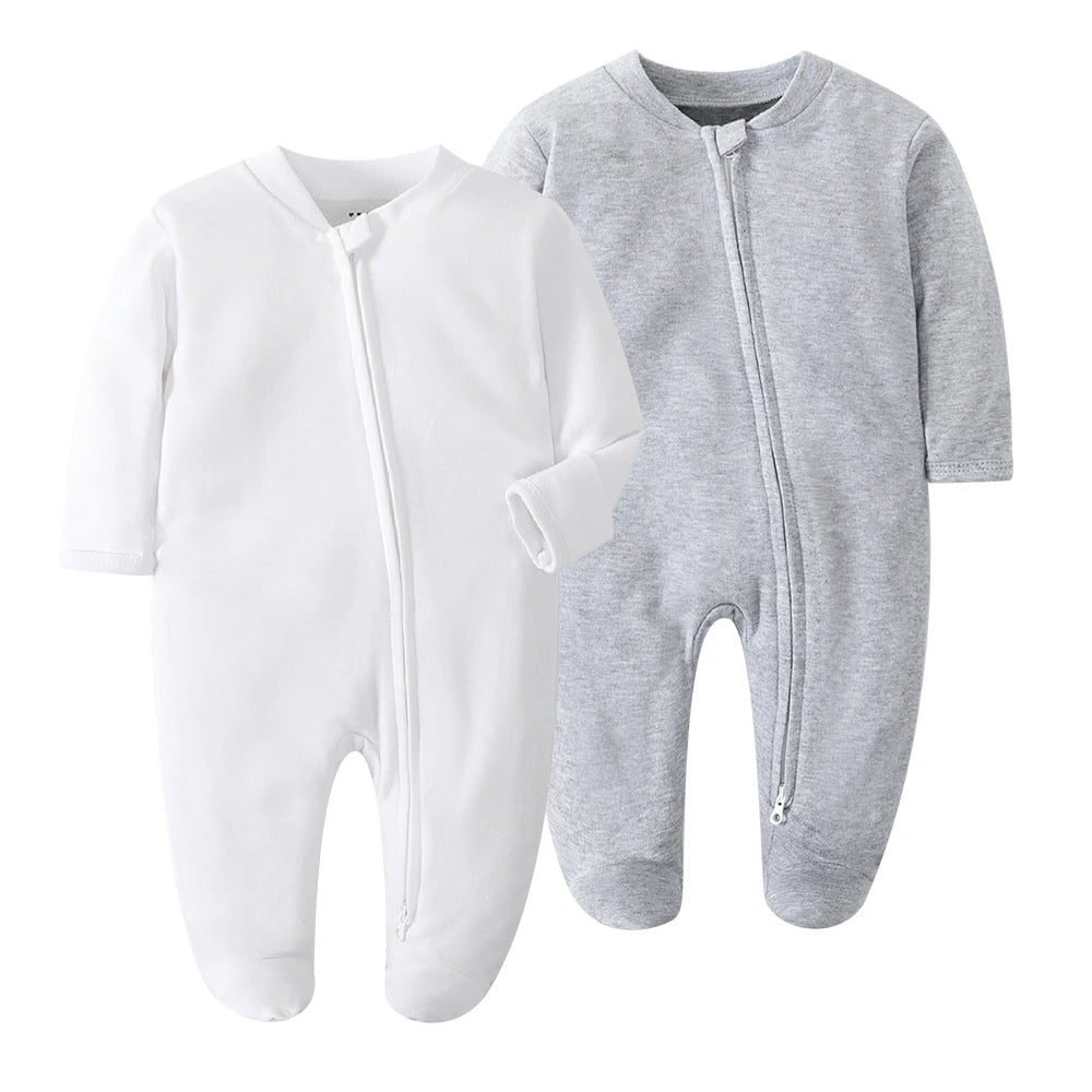 Baby Footed Pajamas with Mitten Cuffs - Unisex Newborn Infant 2 Ways Zipper Cotton Footie Onesies