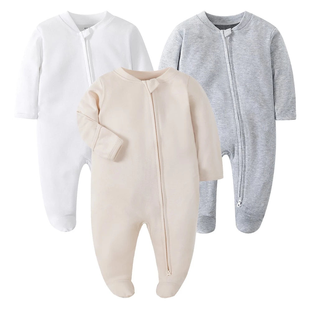 Baby Footed Pajamas with Mitten Cuffs - Unisex Newborn Infant 2 Ways Zipper Cotton Footie Onesies