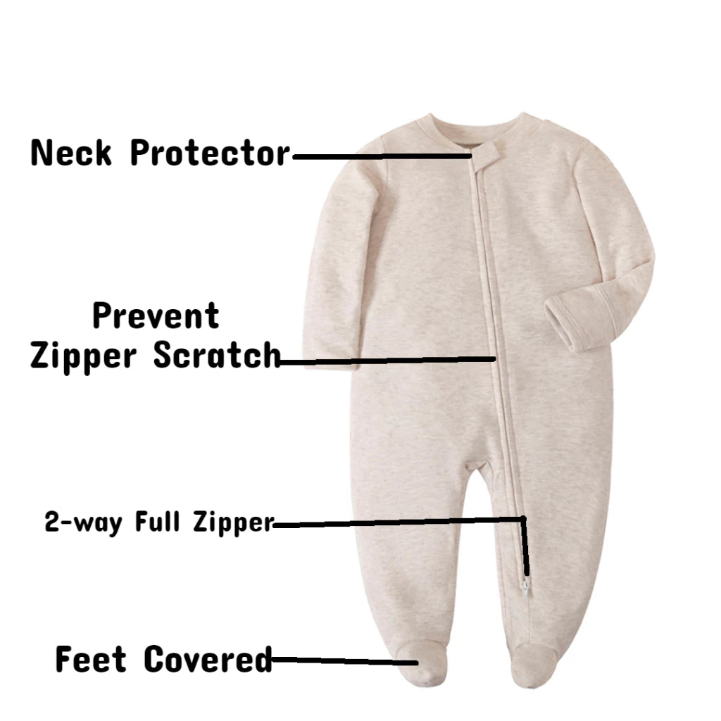 Baby Footed Pajamas with Mitten Cuffs - Unisex Newborn Infant 2 Ways Zipper Cotton Footie Onesies