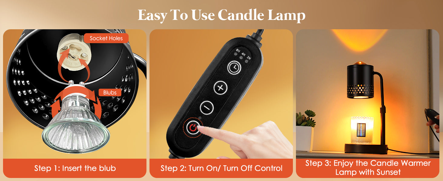 Candle Warmer Lamp with Sunset Lights: 【2025 Upgraded】 Valentines Gifts for Women, Men, Timer and Brightness Adjustment Candle lamp with 2 Bulbs - Electric Wax Melt Warmer