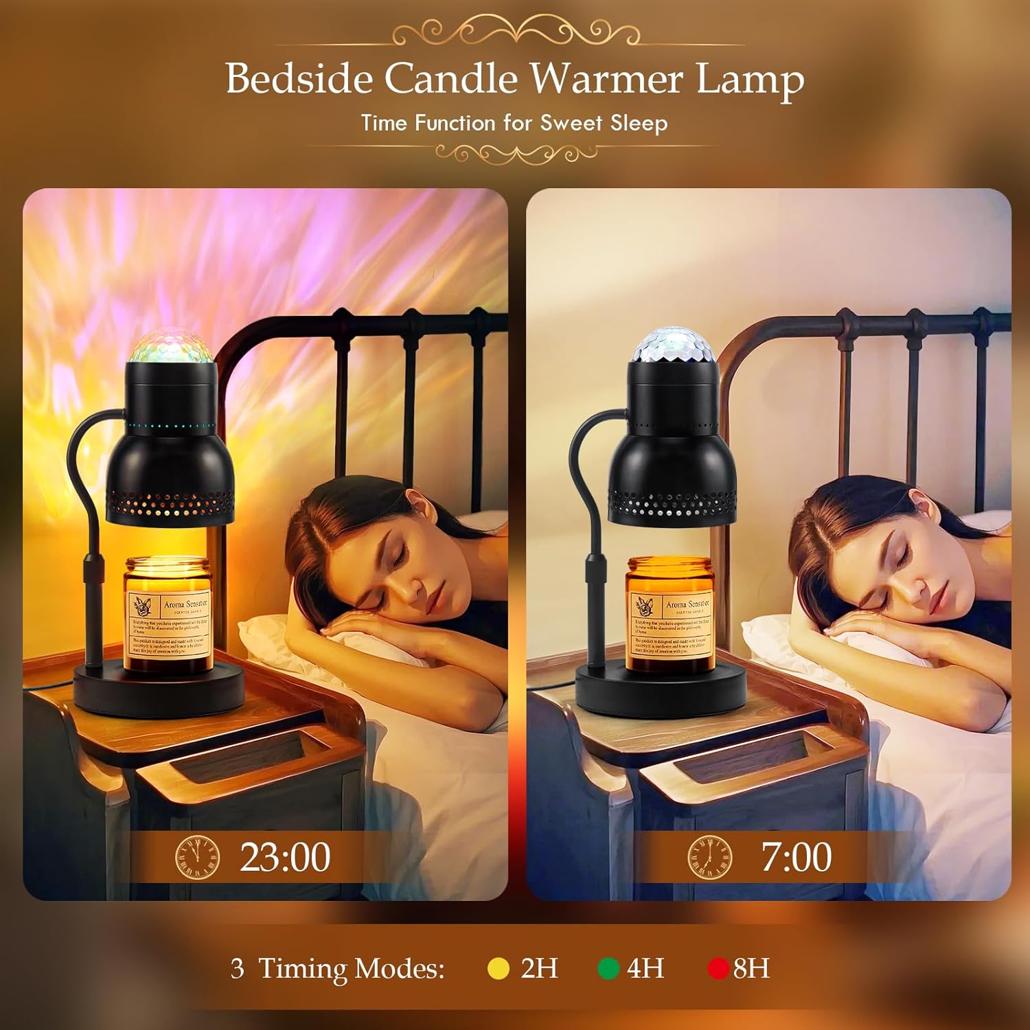 Candle Warmer Lamp with Timer Dimmer, Wax Warmer for Scented with Water Ripple Embellish Life, Relieve Stress, fits All Large Candle Jar - Large Black Candle Lamp for Home Decor