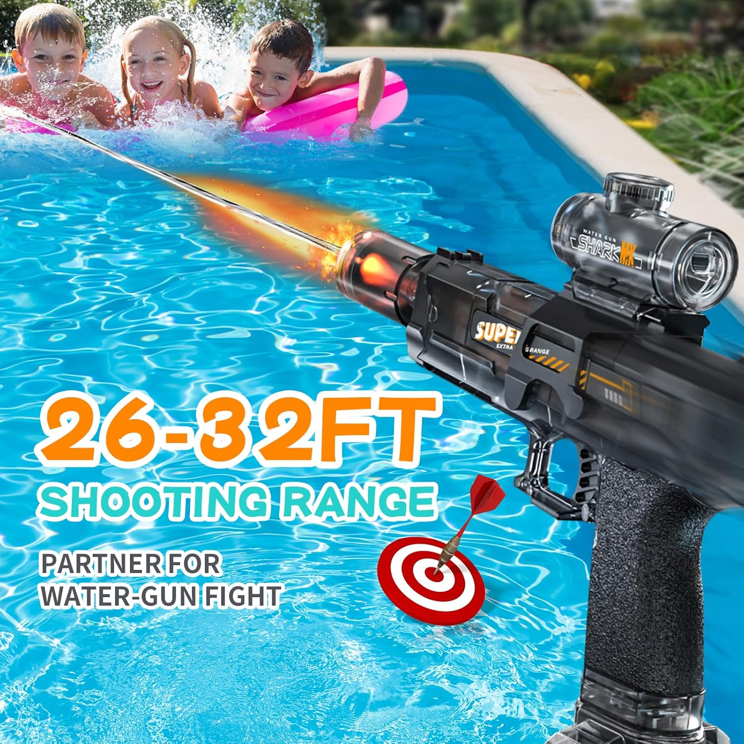 BOMOCO Electric Water Gun for Adults Kids, Automatic Squirt Guns with Cool Light Long Shooting Range,Powerful Water Guns Pistol Toys for Summer Swimming Pool Beach Outdoor Water Gun Blaster,Grey