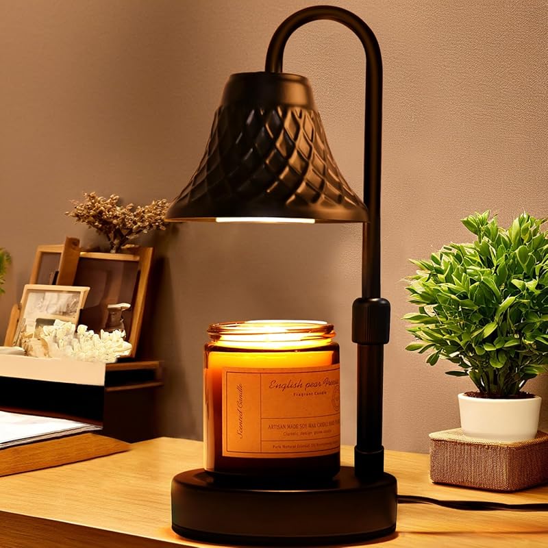 Candle Warmer Lamp with Timer Dimmer, Wax Warmer for Scented with Water Ripple Embellish Life, Relieve Stress, fits All Large Candle Jar - Large Black Candle Lamp for Home Decor