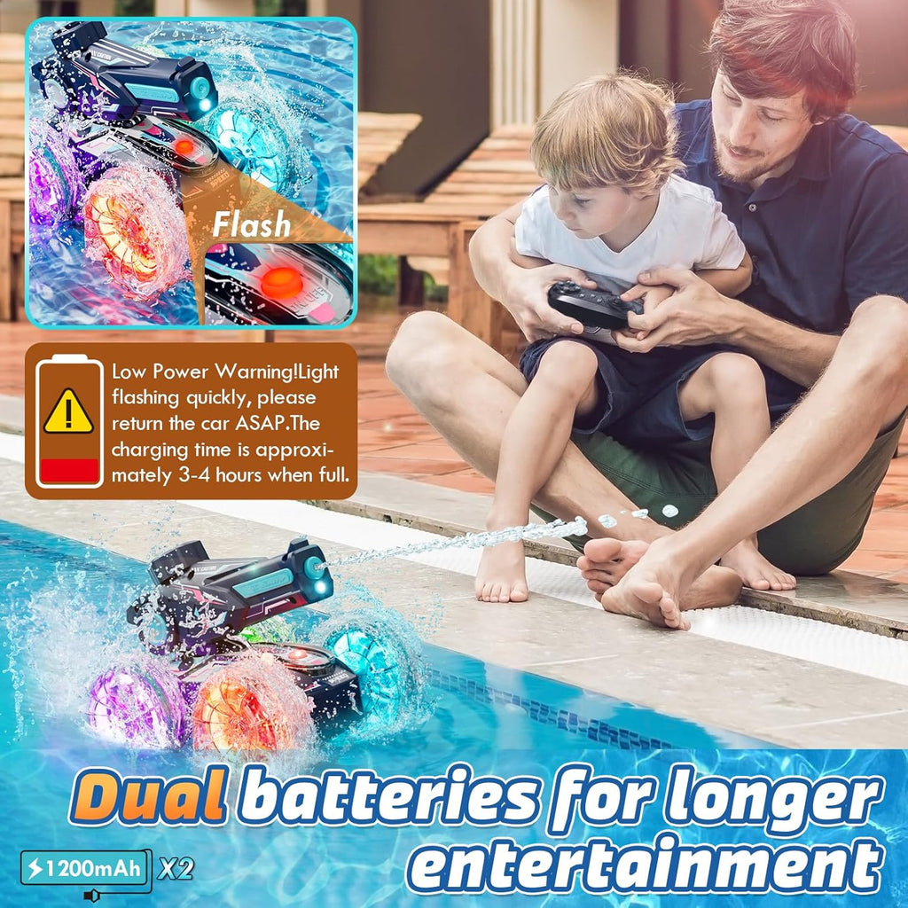 Lehoo Castle Amphibious Remote Control Car, 4WD RC Cars for Boys Age 8-12 with Water Gun, Remote Control Boat for Kids, Toys for 6 7 8 9 Year Old Boy