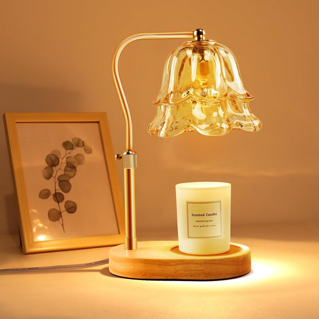 Candle Warmer Lamp with Timer Dimmer: Flower Large Wax Melt Warmer with 2 Bulbs for Scented, Height Adjustable Home Decor House Warming Birthday for Women Mom