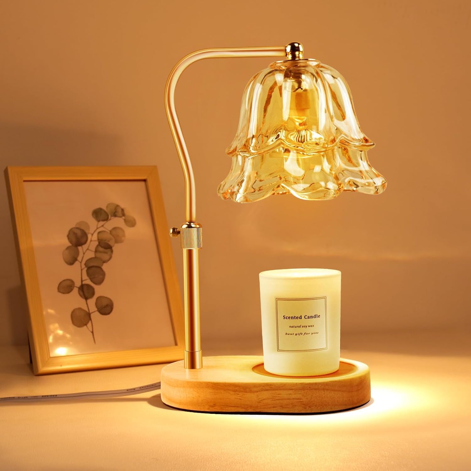 Candle Warmer Lamp with Timer Dimmer: Flower Large Wax Melt Warmer with 2 Bulbs for Scented, Height Adjustable Home Decor House Warming Birthday for Women Mom
