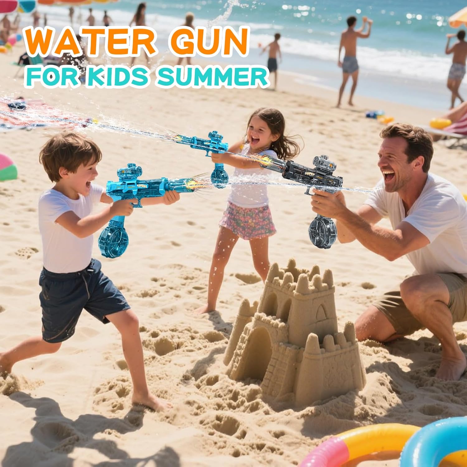 BOMOCO Electric Water Gun for Adults Kids, Automatic Squirt Guns with Cool Light Long Shooting Range,Powerful Water Guns Pistol Toys for Summer Swimming Pool Beach Outdoor Water Gun Blaster,Grey