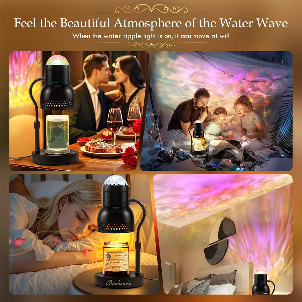 Candle Warmer Lamp with Timer Dimmer, Wax Warmer for Scented with Water Ripple Embellish Life, Relieve Stress, fits All Large Candle Jar - Large Black Candle Lamp for Home Decor