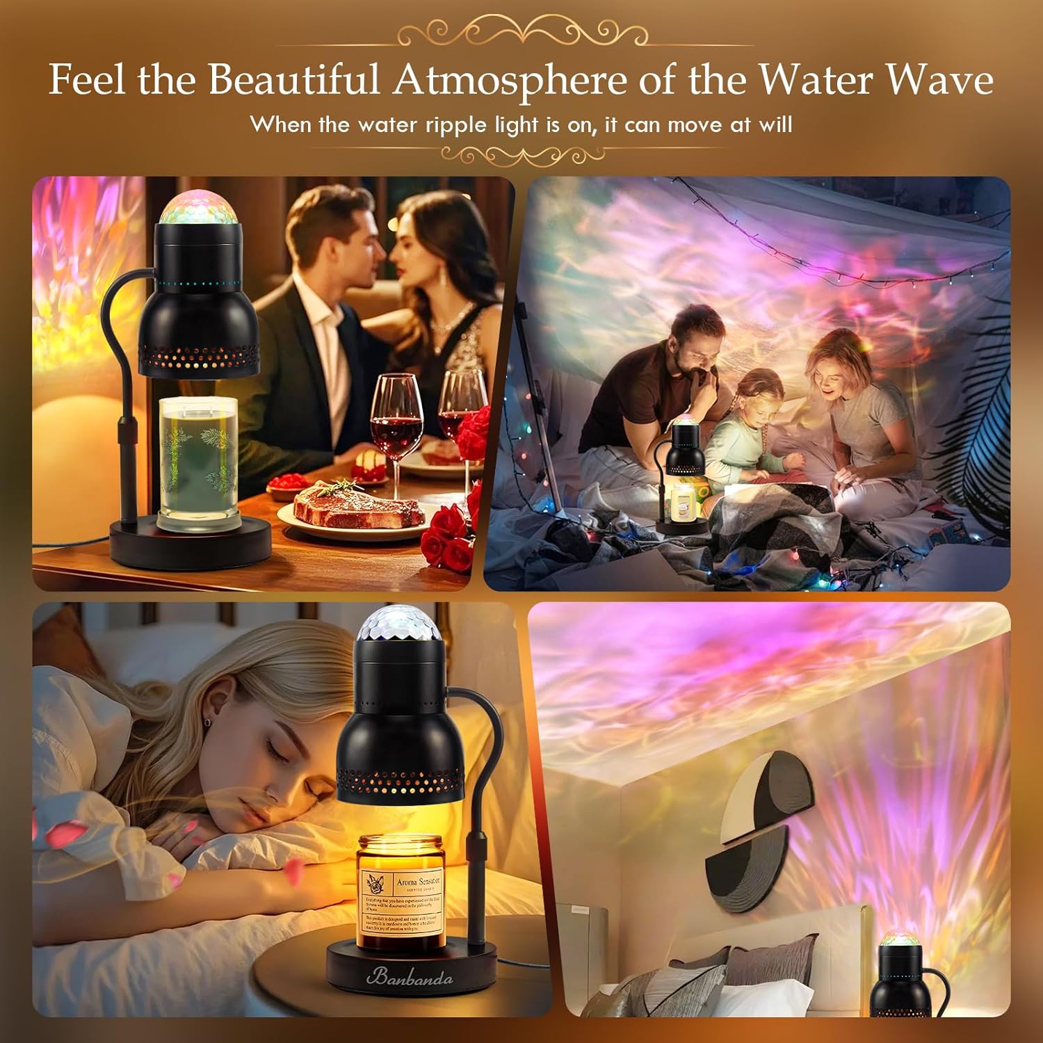 Candle Warmer Lamp with Timer Dimmer, Wax Warmer for Scented with Water Ripple Embellish Life, Relieve Stress, fits All Large Candle Jar - Large Black Candle Lamp for Home Decor